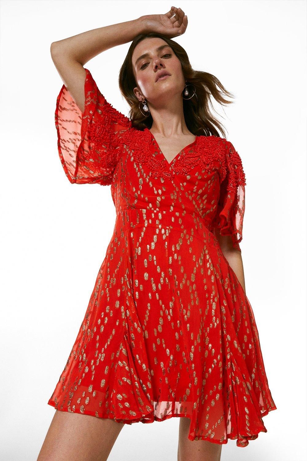 Bead Embellished Open Back Dress | Karen Millen UK & IE