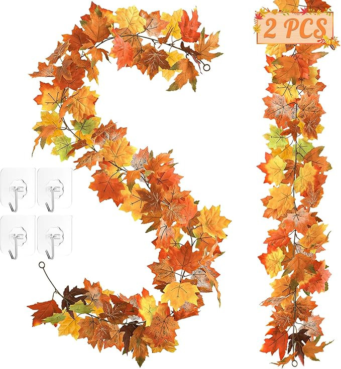2Pack 11.8FT Fall Garland for Mantle Indoor Outdoor Thanksgiving Decor | Amazon (US)