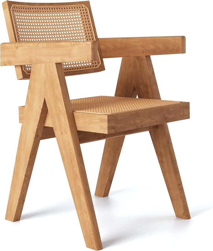 AMGAMING Mid-century Modern Accent Chair Solid Oak Wood Frame Armchair with Natural Organic Ratta... | Amazon (US)