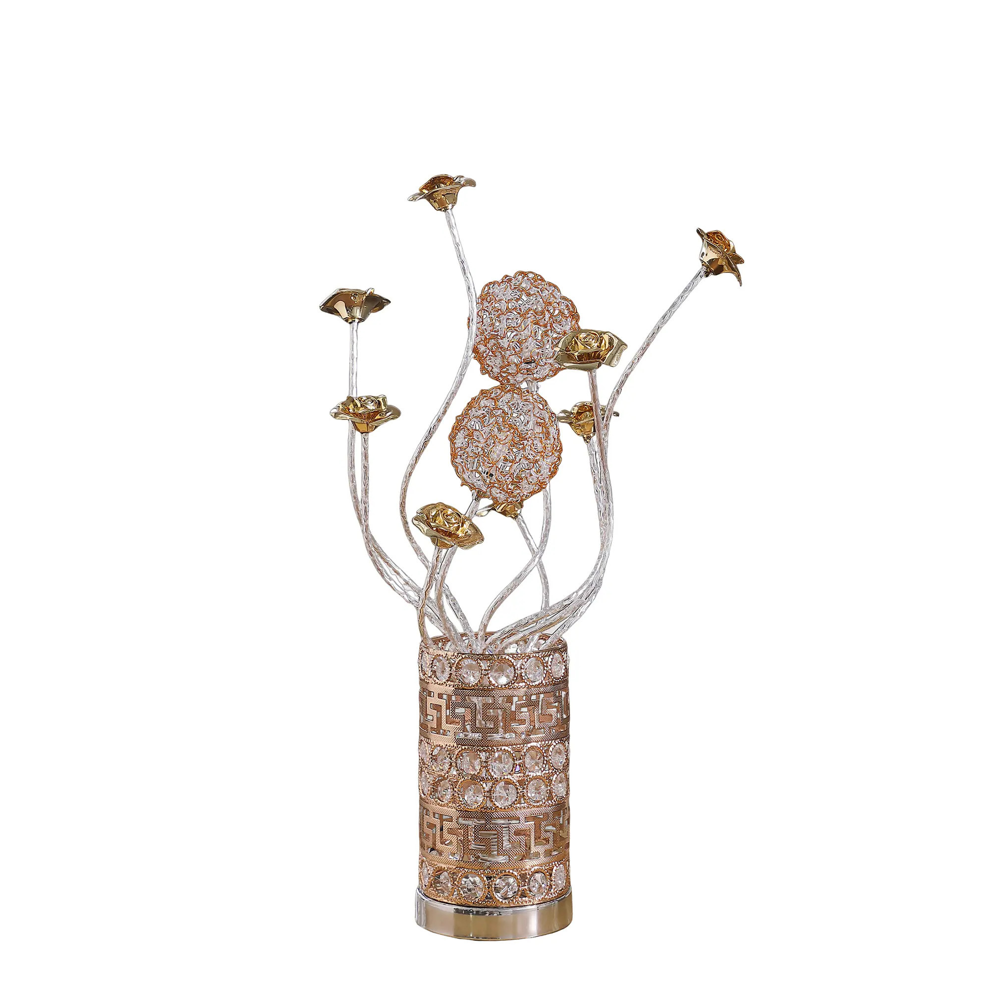 LUXEYARD Aluminum Golden Rose Copper/Silver Wire Bud Flower Bud Table Lamp for Living Room Nightstand Bedside Table Lamp for Bedroom LED Lamp | Lowe's