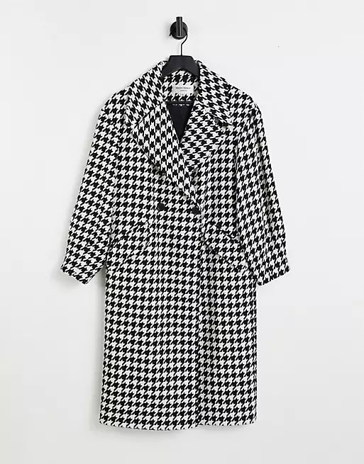 Helene Berman oversized dogtooth wool blend coat in black | ASOS (Global)