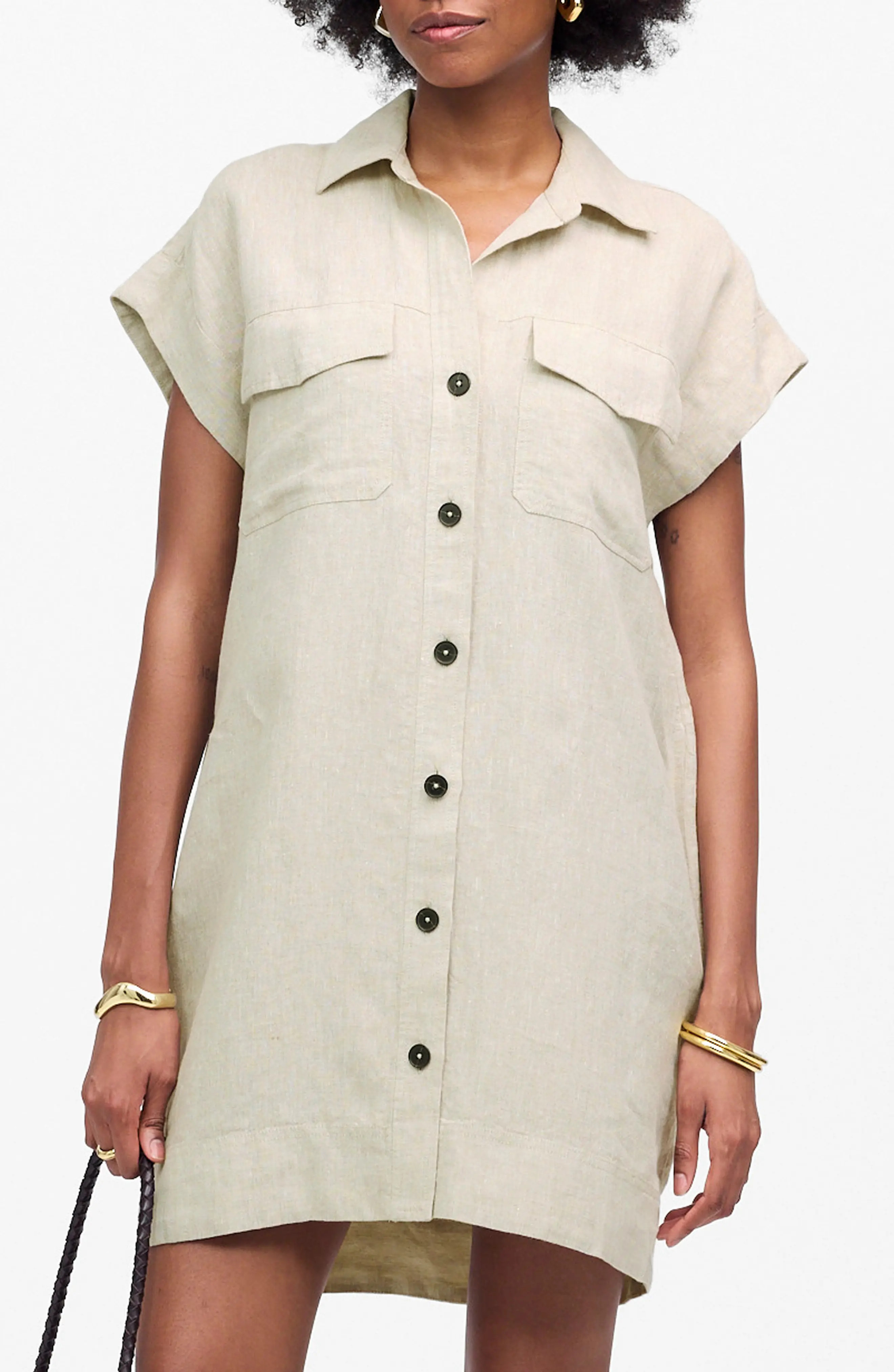 Short Sleeve Linen Utility Mini Shirtdress (Women) | Nordstromrack | Nordstrom Rack