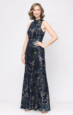 Phoebe Sequin Halter-Neck A-Line Gown | Alex Evenings