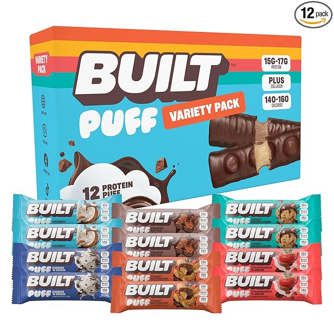 BUILT Bar Puff Protein Bars - Variety Pack - 15-17g Protein Snack Bars with Collagen - Calorie Co... | Amazon (US)