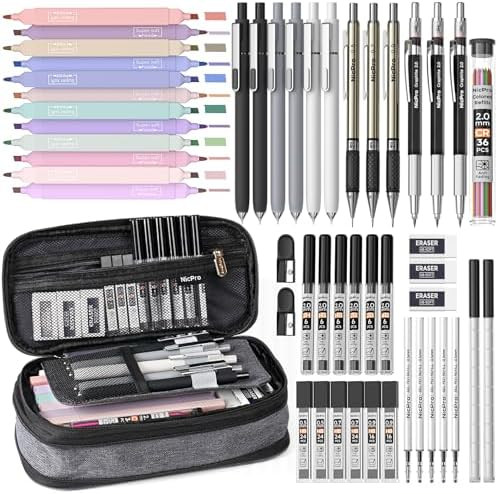 Nicpro 50 PCS School Supplies Stationary Set with Pencil Case - 6 Gel Pens & Refills, 12 Highligh... | Amazon (US)