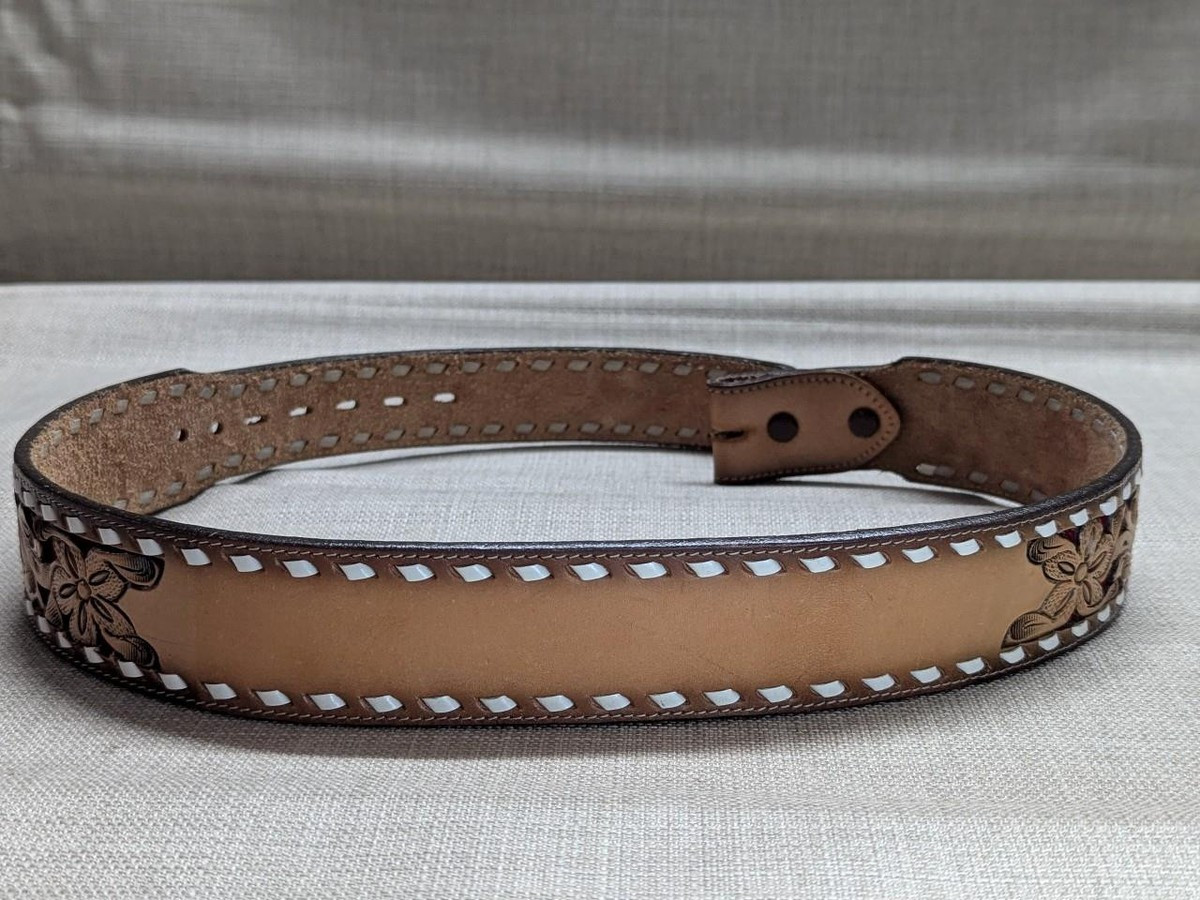 vintage USA made TONY LAMA buckle belt 28 leather TOOLED cowboy WESTERN rodeo | eBay US