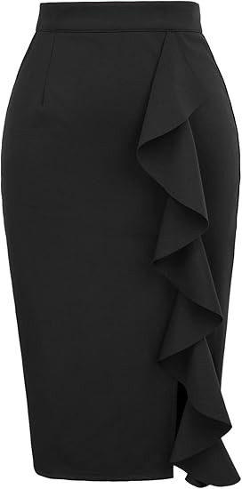 GRACE KARIN Women's Ruffle Bodycon Knee Length Midi Pencil Skirt | Amazon (US)