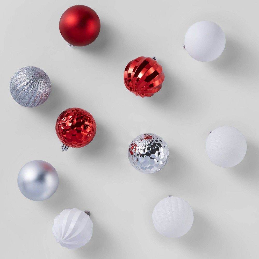 100ct Christmas Ornament Set Silver Red White - Wondershop | Target