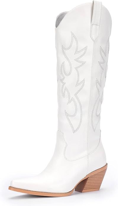 Pasuot Western Cowboy Boots for Women - Knee High Wide Calf Cowgirl Boots with Classic Embroidere... | Amazon (US)