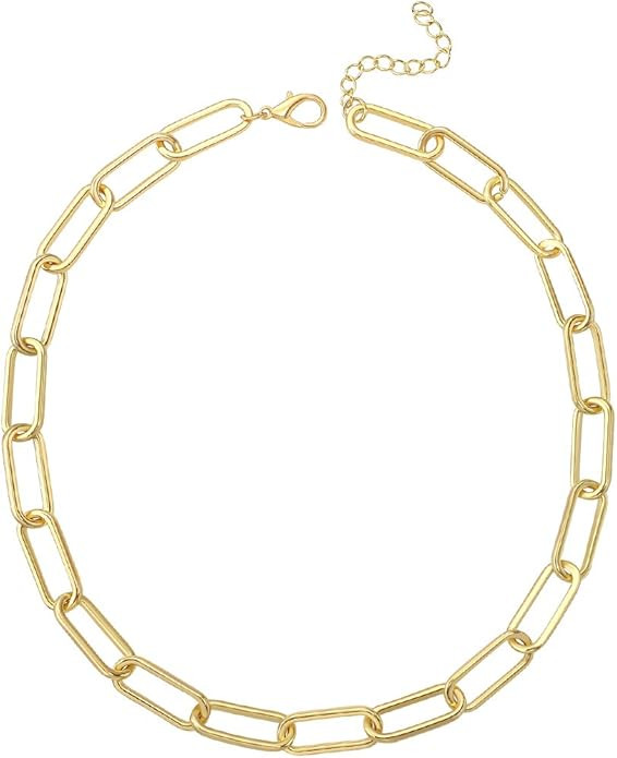 Reoxvo 18K Real Gold Plated Link Chain Necklace Bracelets for Women Oval Rectangle Chain Link Cho... | Amazon (US)