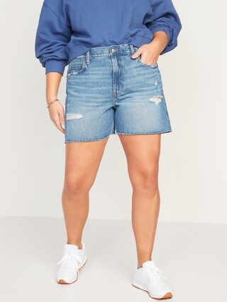 High-Waisted Slouchy Straight Medium-Wash Cut-Off Non-Stretch Jean Shorts -- 5-inch inseam | Old Navy (US)