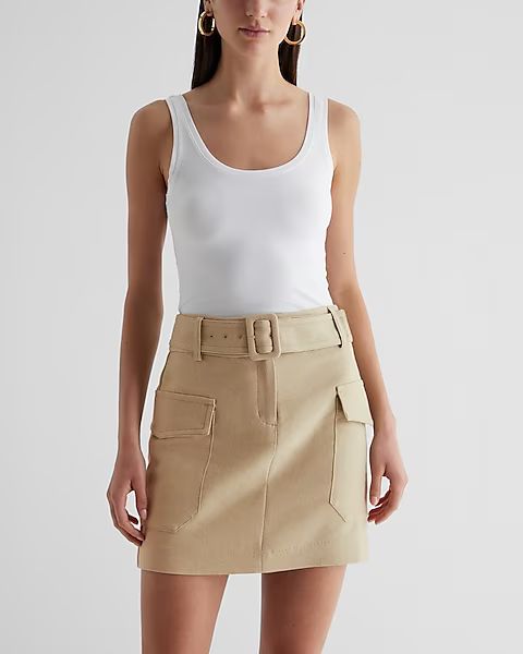 Super High Waisted Linen-Blend Belted Cargo Mini Skirt | Express