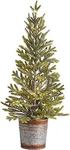 26in. Pine Natural Look Artificial Christmas Tree with 35 Warm White Lights in Rustic Metal Plant... | Amazon (US)