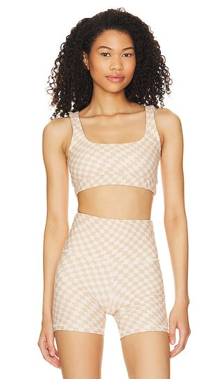 The Jolie Sports Bra in Cream Checkerboard | Revolve Clothing (Global)