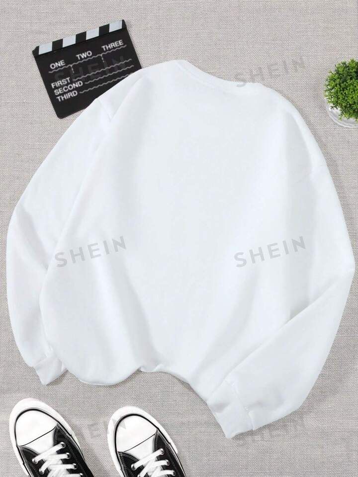 Women's Solid Color Round Neck Drop Shoulder Sweatshirt | SHEIN