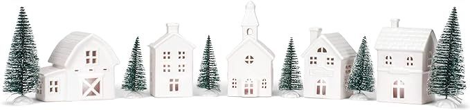 Mark Feldstein & Associates Village with Trees Winter White Glazed Porcelain Holiday Tabletop Fig... | Amazon (US)