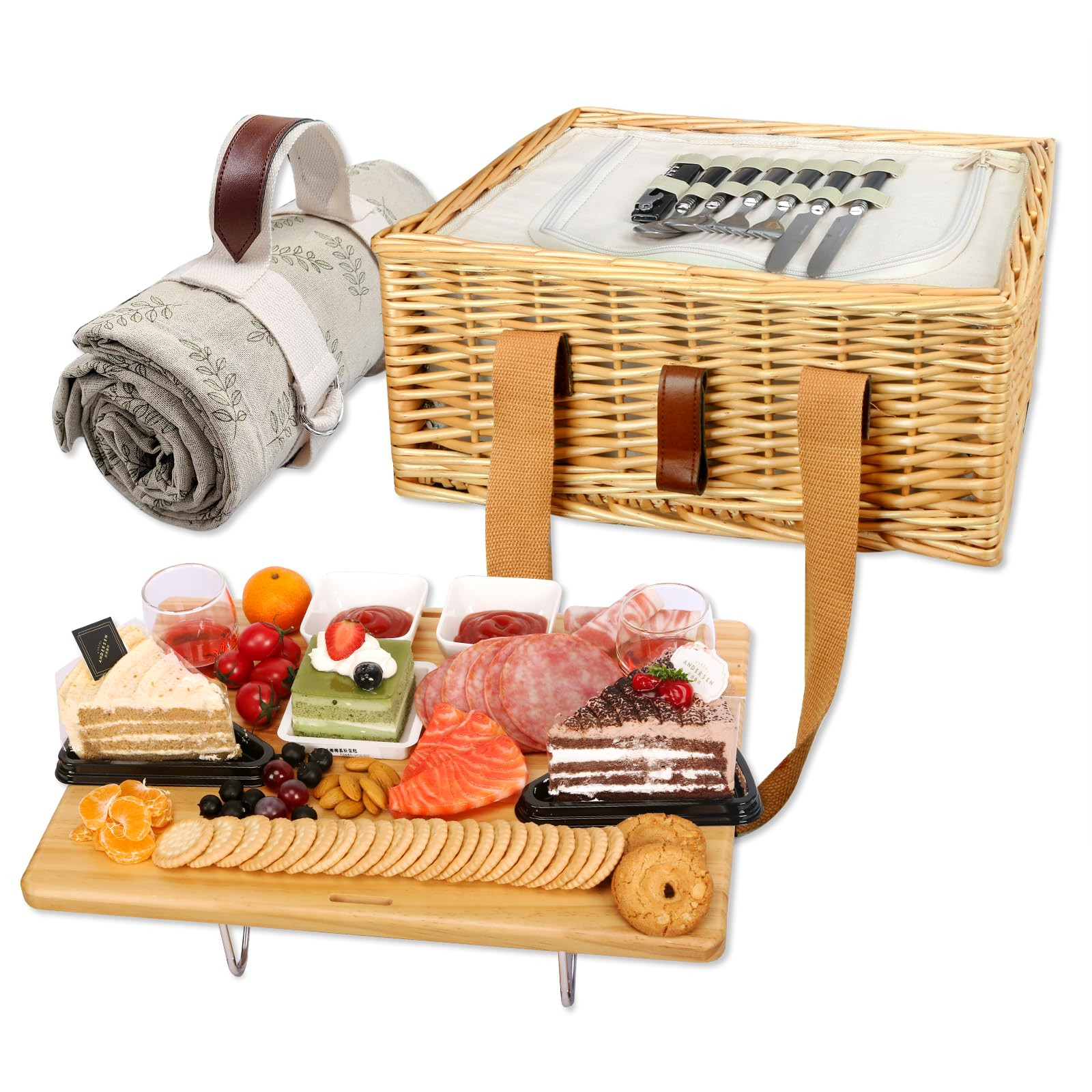Hap Tim Wicker Picnic Basket for 2 with Mini Folding Wine Picnic Table & Large Insulated Cooler B... | Amazon (US)