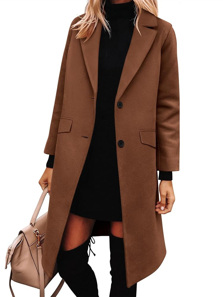 ANRABESS Womens Peacoat Notched Lapel Collar Single-Breasted Trench Coats Loose Casual Long Jacke... | Amazon (US)