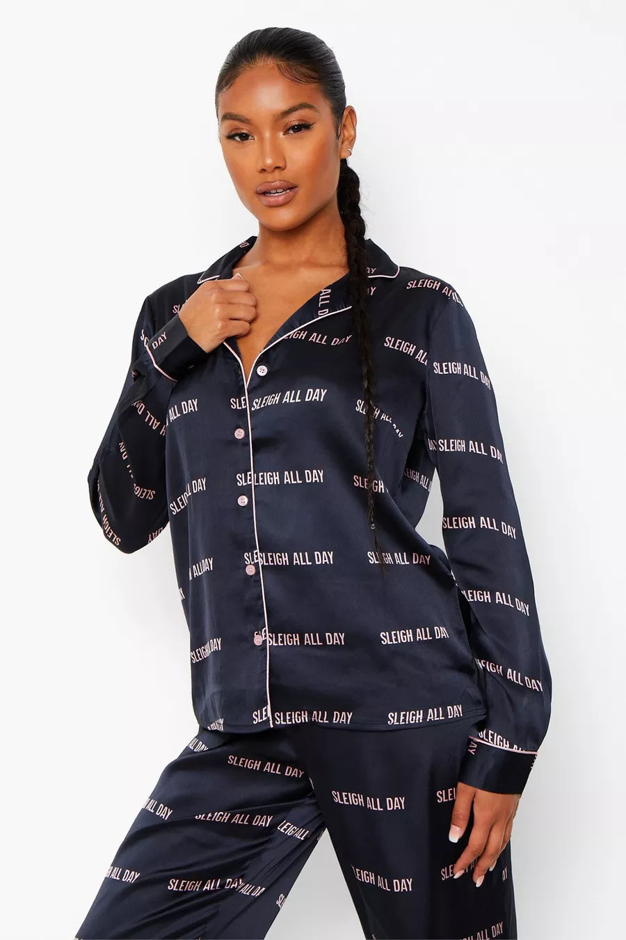 Sleigh All Day Satin PJ Set | Boohoo.com (US & CA)
