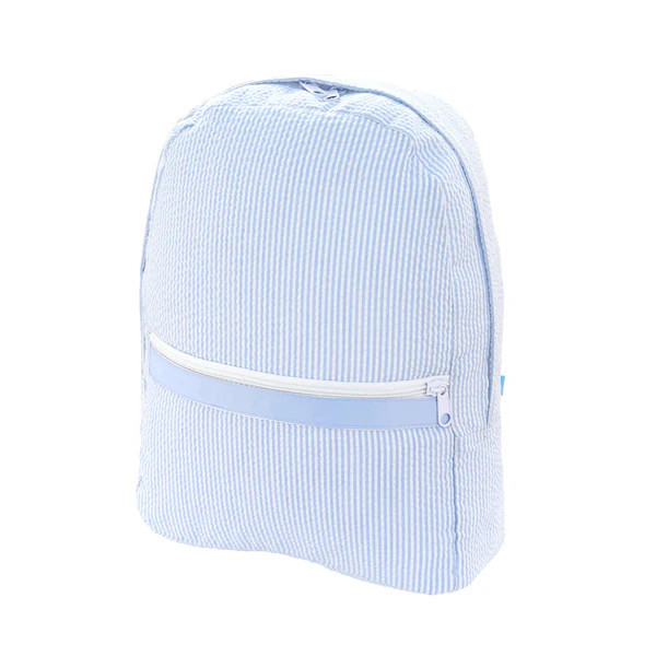 Medium Backpack Light Blue Seersucker by Mint Sweet Little Things | Lila and Hayes