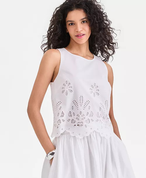 Women's Cotton Eyelet Lace Sleeveless Top, Macy's Exclusive | Macy's