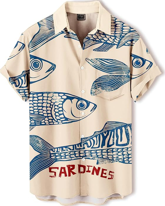 Men's Hawaiian Shirt, Artistic Funny Animal Print, Short Sleeve Vacation Shirt, Tropical Casual B... | Amazon (US)