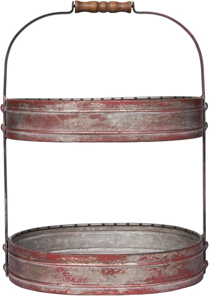 Red Metal Oval 2 Tier Tray with Handle | Amazon (US)