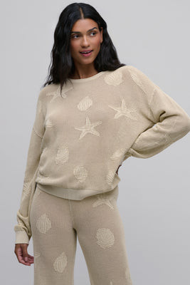 Sunbleached Shell Motif Crew Neck Pullover | Barefoot Dreams