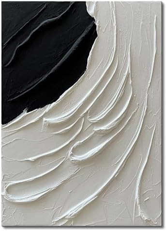 Creespi Hand Painted Thick Textured Black and White Wall Art 28x40 inch,Modern Minimalist Abstrac... | Amazon (US)
