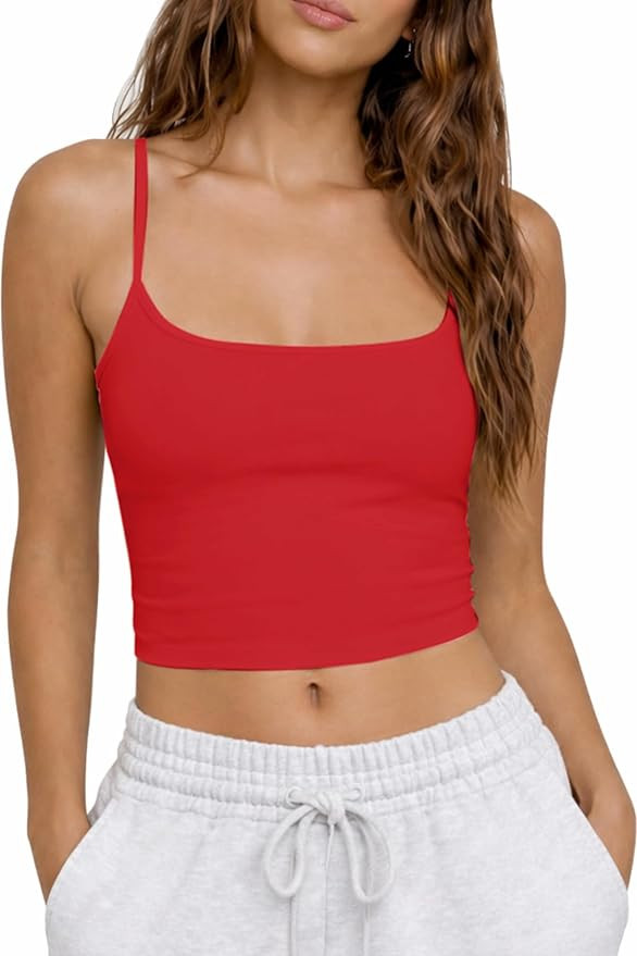 CHYRII Womens Tank Tops with Built in Bras Summer Cropped Sleeveless Square Neck Going Out Basic ... | Amazon (US)