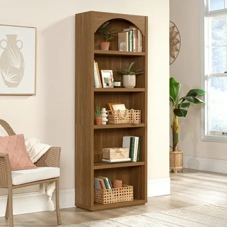 Mainstays 5 Shelf Westley Arch Bookcase, Warm Walnut Finish | Walmart (US)
