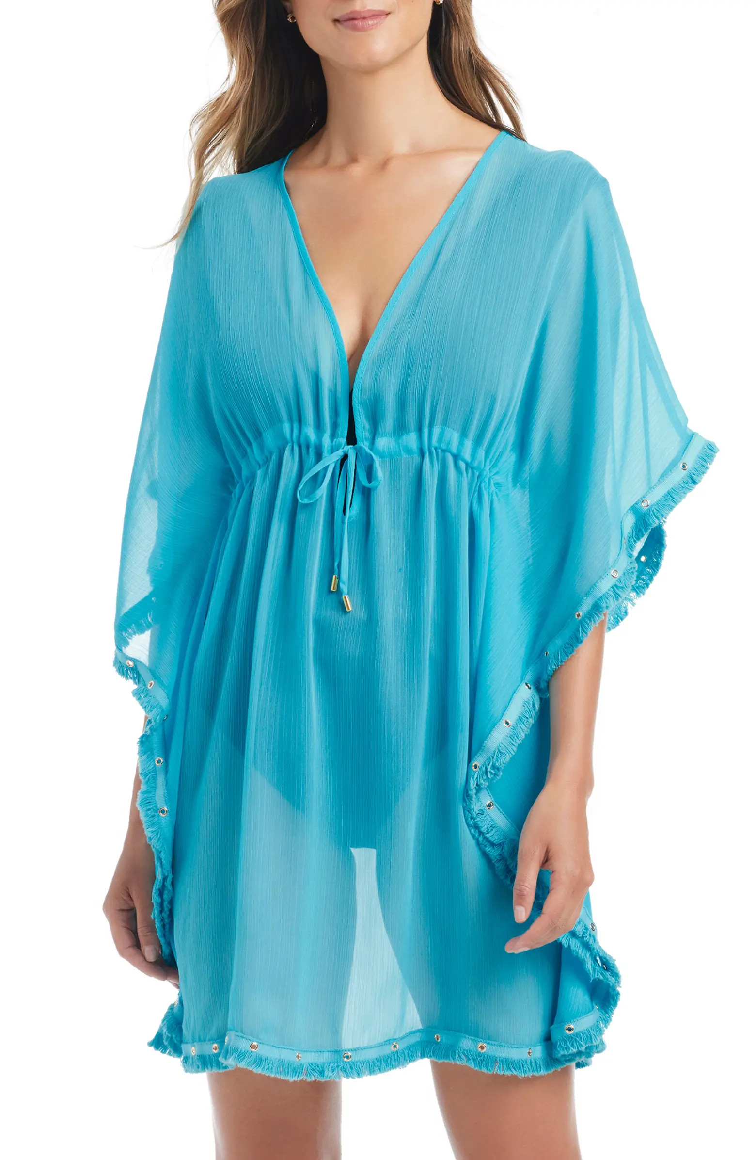 Fringe Trim Sheer Cover-Up Caftan | Nordstrom