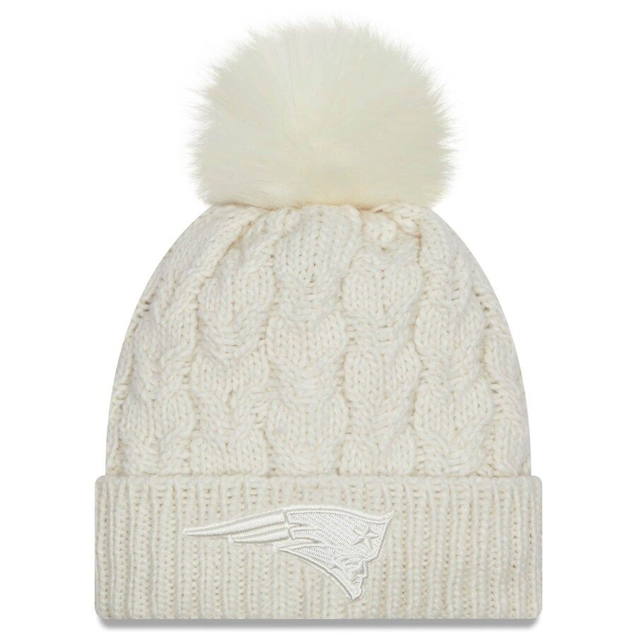 Women's New England Patriots New Era Cream Flurry Cuffed Knit Hat with Pom | NFL Shop