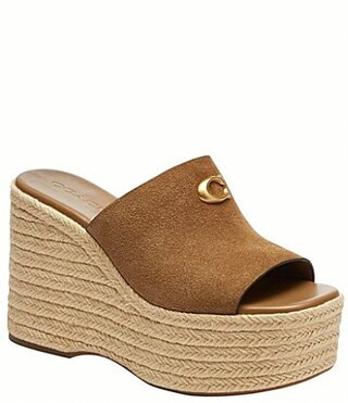 COACH Suede Espadrille Platform Wedge Slide Sandals - 9.5 | Dillard's
