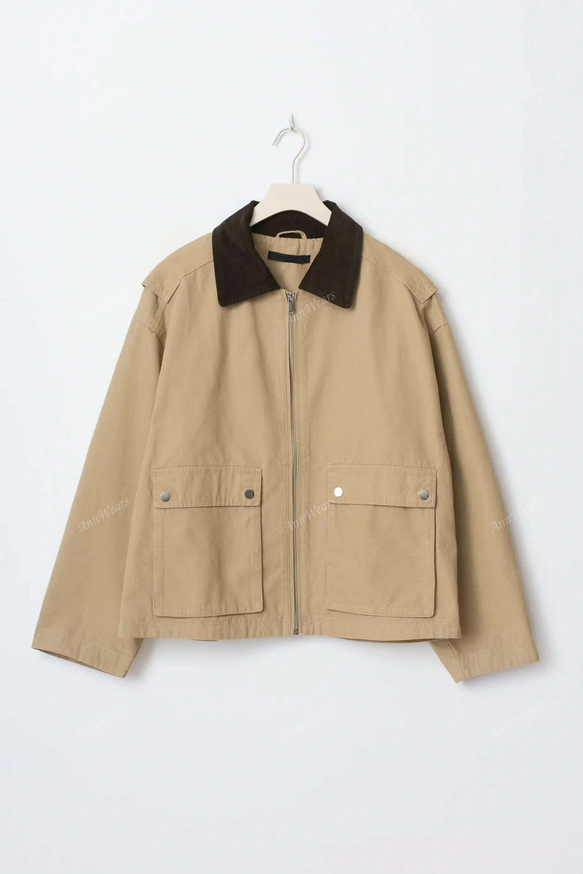 Omen's Fashionable Corduroy Collar Cotton Padded Jacket, Women's Casual Daily Coat, Color Blocked Loose Long Sleeved Lapel Pocket Padded Jacket | SHEIN