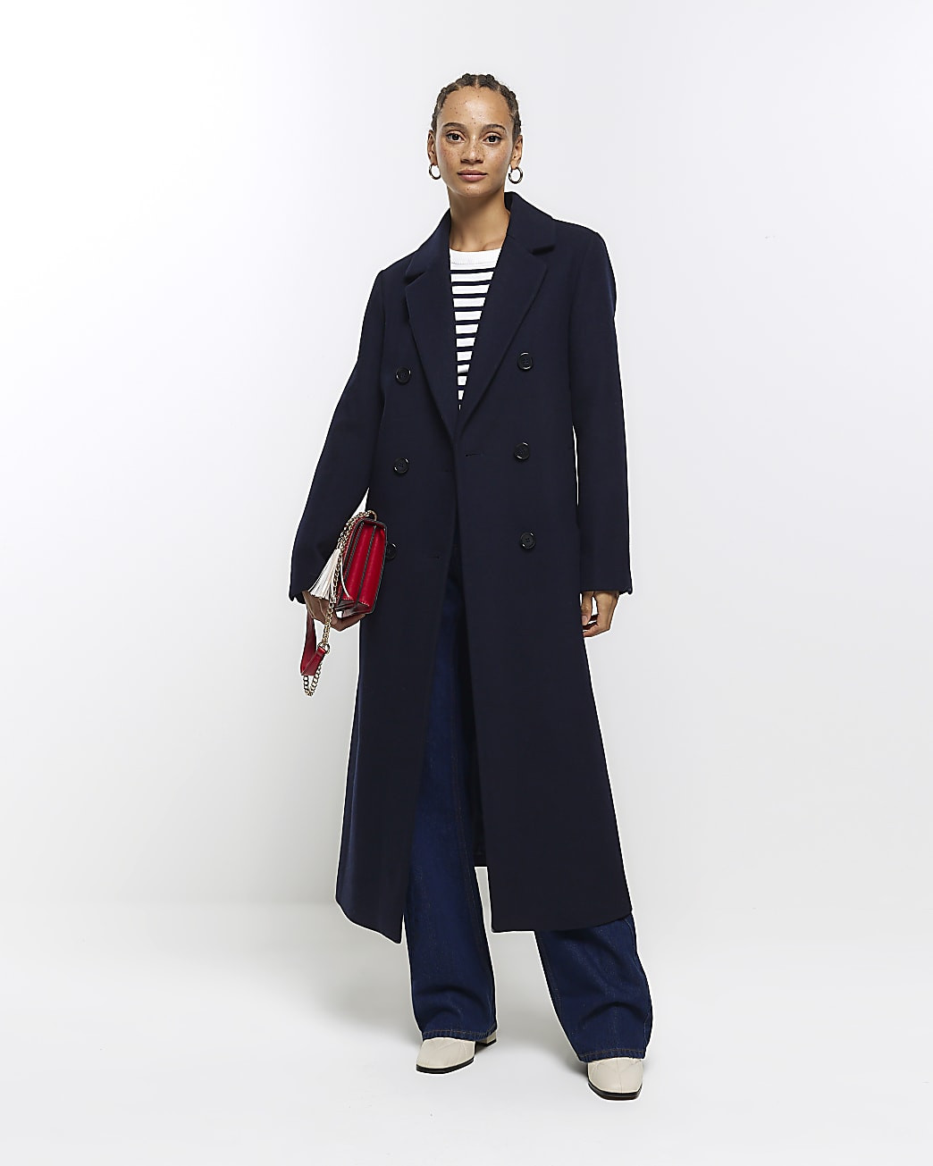 Navy longline overcoat | River Island (UK & IE)