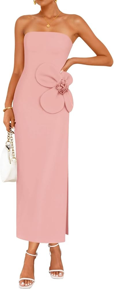 ZESICA Women's Summer Strapless Bodycon Maxi Dress 2025 Ribbed Knit Backless Floral Tube Cocktail... | Amazon (US)