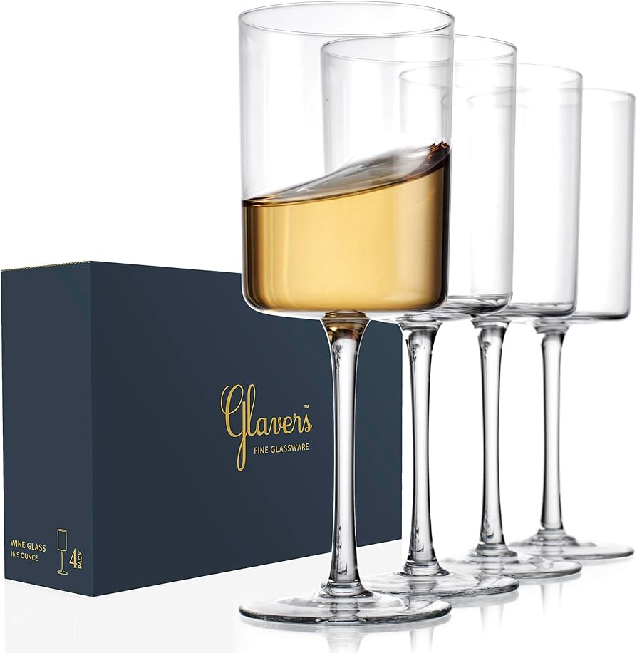 Square Wine Glasses Set of 4, Crystal Stemmed Modern Wine Glasses 16 Oz, Tall Thin Rim, Large Win... | Amazon (US)