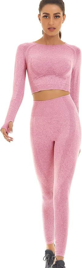 Toplook Women Seamless Workout Outfits Athletic Set Leggings + Long Sleeve Top | Amazon (US)