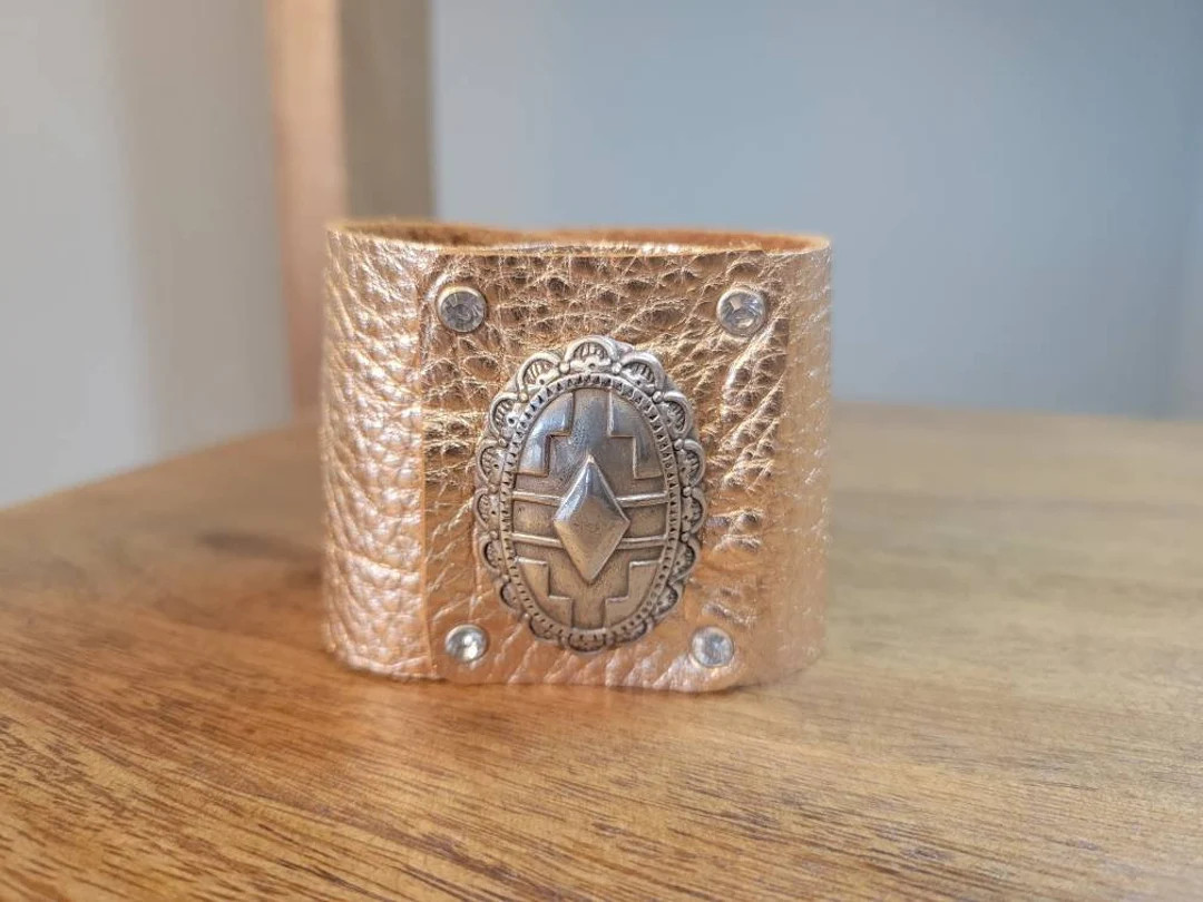 Handmade Edgy Leather Cuff Bracelet - Etsy | Etsy (US)