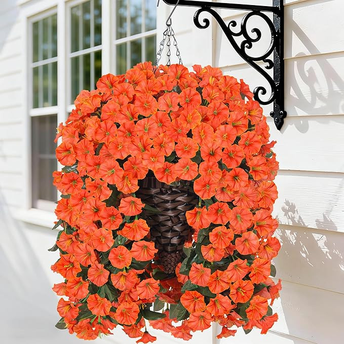 HyeFlora Artificial Fake Hanging Flowers Plants Baskets for Outdoor Decoration, Faux Silk Orange ... | Amazon (US)