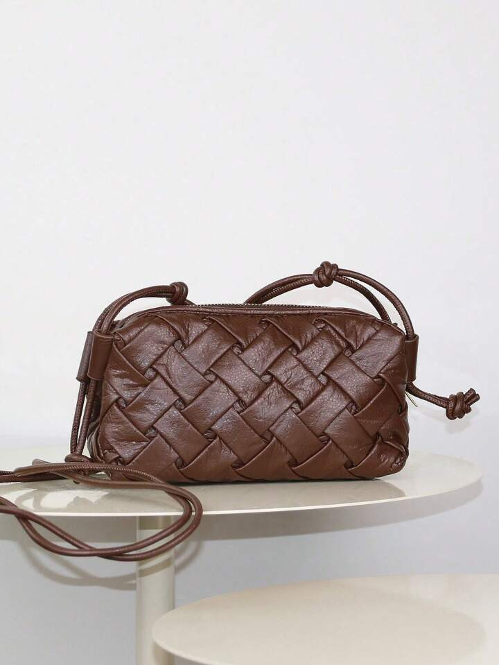 2024 New Woven Women Handbag, Fashion Cracked Texture Gold Woven Embossed Shoulder Crossbody Mini... | SHEIN