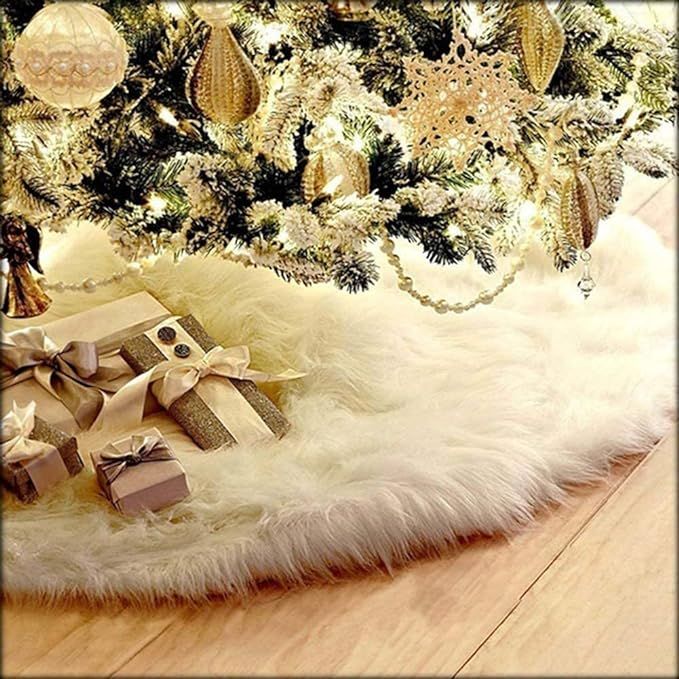 Amazon.com: AOGU 60 Inch Faux Fur Christmas Tree Skirt White Plush Skirt for Merry Christmas Part... | Amazon (US)