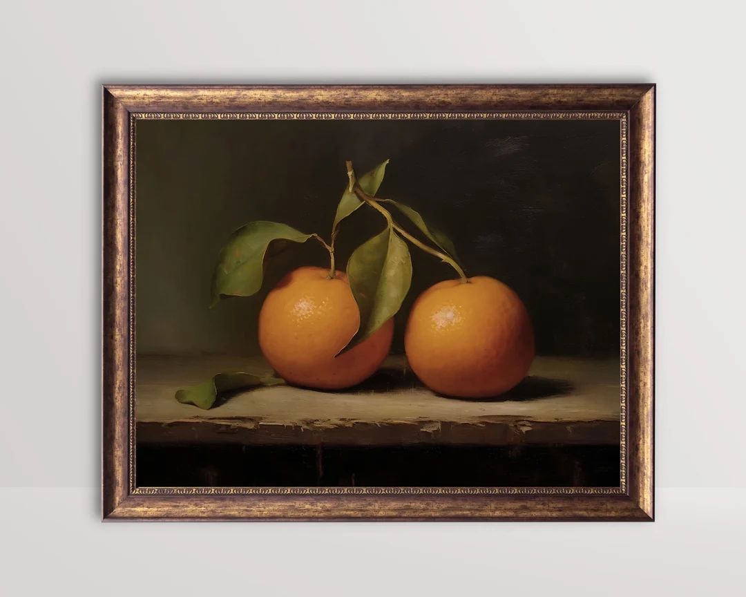Clementine Still Life Oil Painting, Kitchen Wall Art, Moody Citrus Fruit Print, Vintage Orange Ta... | Etsy (US)
