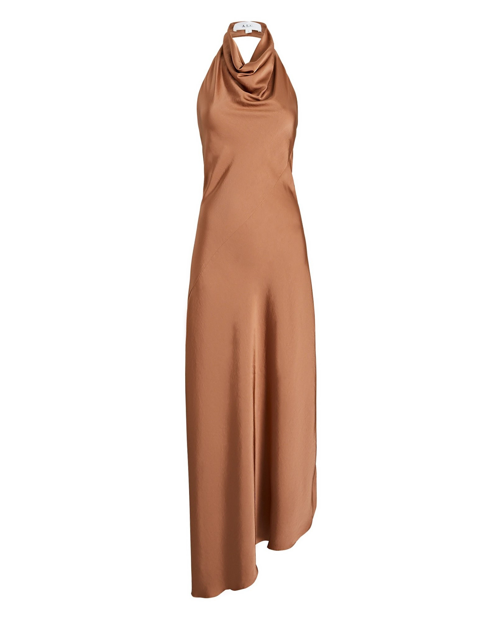 Claire Cowl Neck Satin Halter Dress | INTERMIX