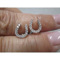 Horseshoe Stud Earrings>925 Horseshoe Studs, Sterling Simulated Diamond Studs, Good Luck, Horse, Equestrian Earrings, 925 Earrings | Etsy (US)
