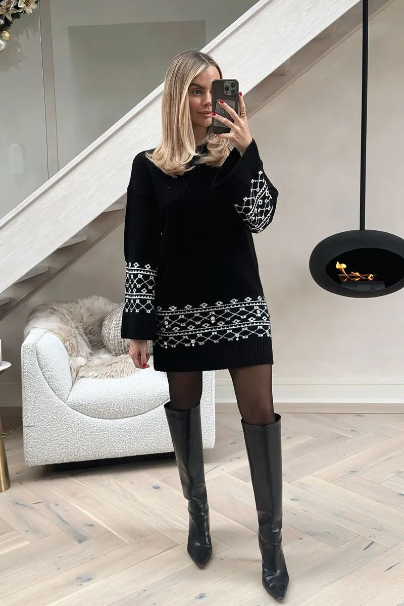Fairisle Sleeve Detail Knit Mini Dress | In The Style (UK)