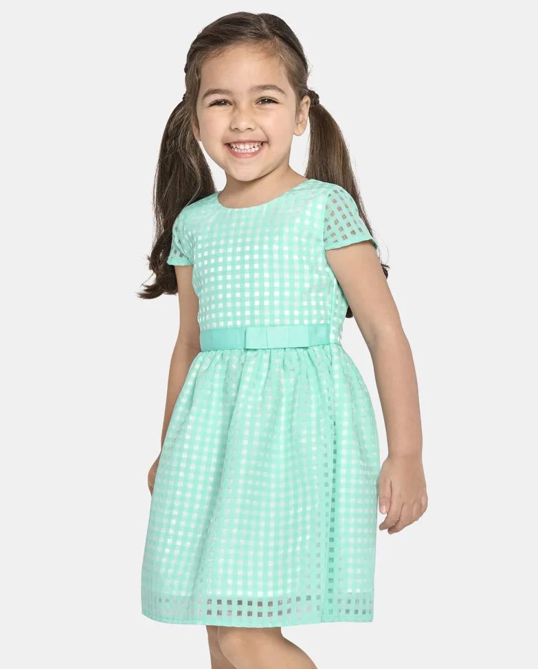 Baby And Toddler Girls Gingham Organza Fit And Flare Dress - mellow aqua | The Children's Place