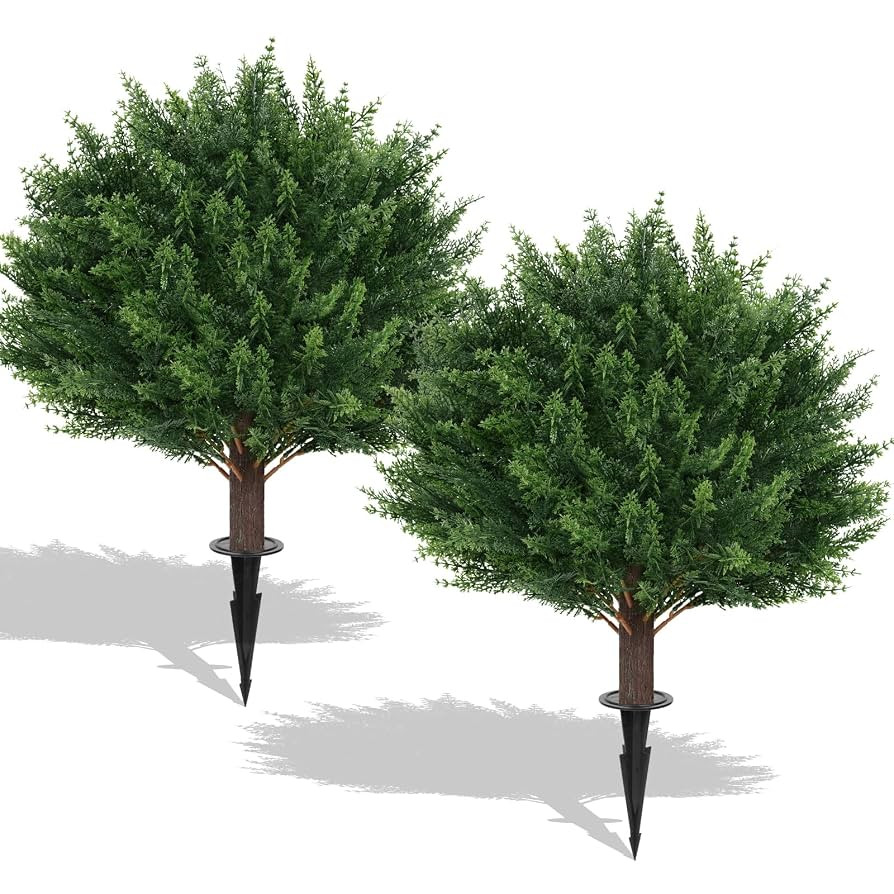 Artificial Cedar Topiary Ball Trees, 2 Set of 16'' UV Resistant Fake Evergreen Shrubs Bushes Plan... | Amazon (US)