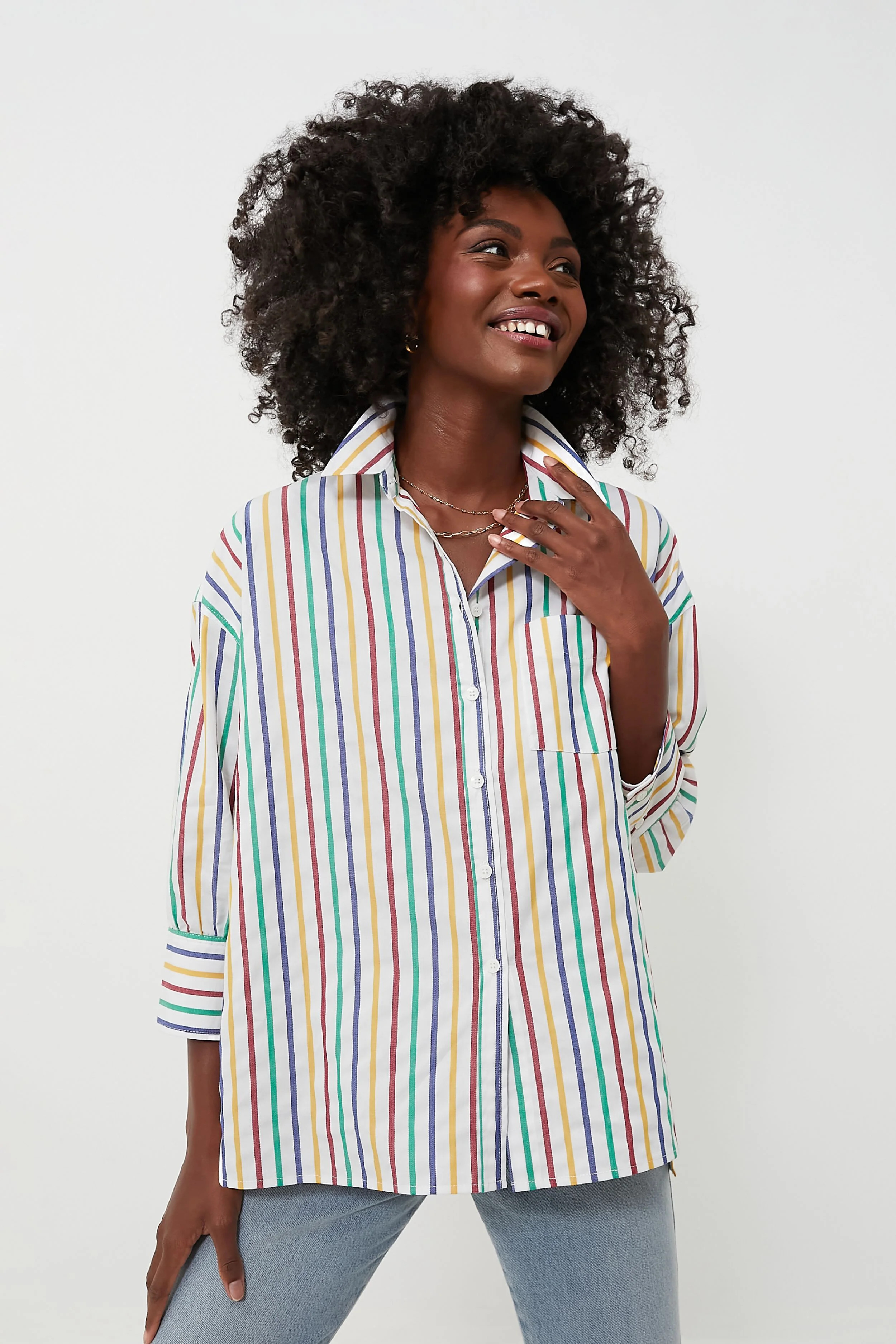 Rainbow Striped Adair Boyfriend Shirt | Tuckernuck (US)